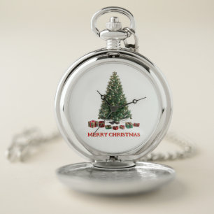 Merry Christmas. Tree (design 1) with gifts Pocket Watch