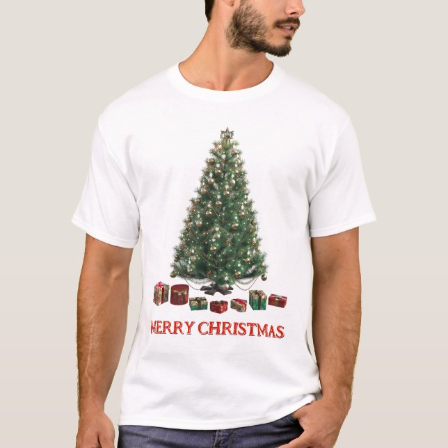 Merry Christmas. Tree (design 1) with gifts T-Shirt (Front)