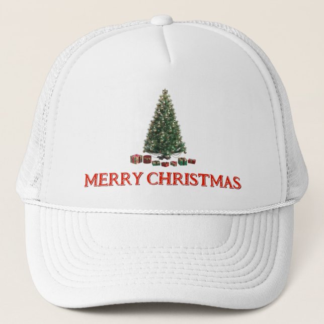 Merry Christmas. Tree (design 1) with gifts Trucker Hat (Front)