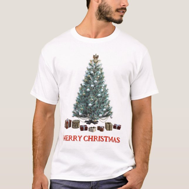 Merry Christmas. Tree (design 3) with gifts T-Shirt (Front)