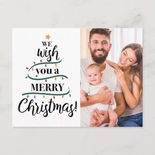 Merry Christmas Tree Design Custom Family Photo Holiday Postcard