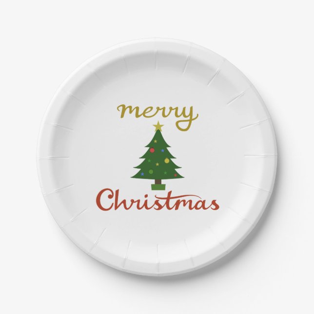 Merry Christmas+Tree Design Paper Plates (Front)