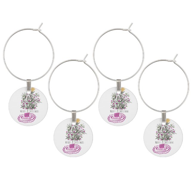 Merry Christmas Tree Doodle Hand Drawn Art Wine Ch Charm (Staggered)