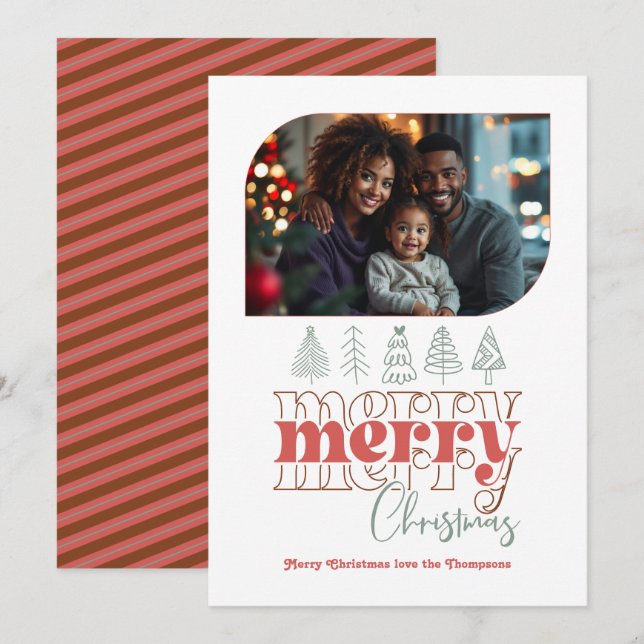 Merry Christmas Tree Doodle Modern Holiday Photo (Front/Back)
