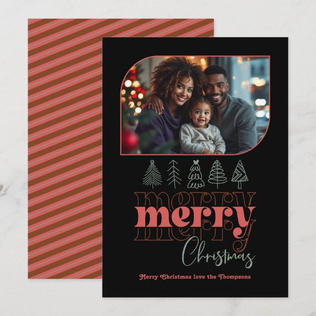 Merry Christmas Tree Doodle Modern Holiday Photo Card (Front/Back)