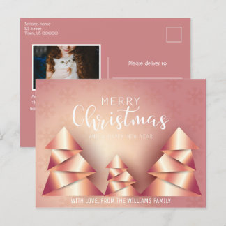 Merry Christmas Tree Dusty Pink Family Photo Holiday Postcard