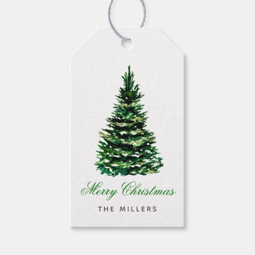Merry Christmas Tree Elegant Green Script Name Gift Tags
