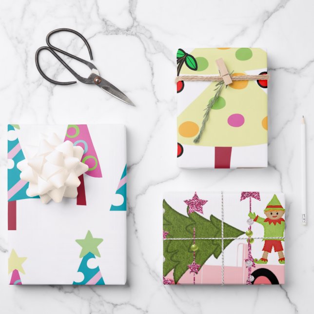 Merry Christmas Tree Elf  Wrapping Paper Sheets (Front)