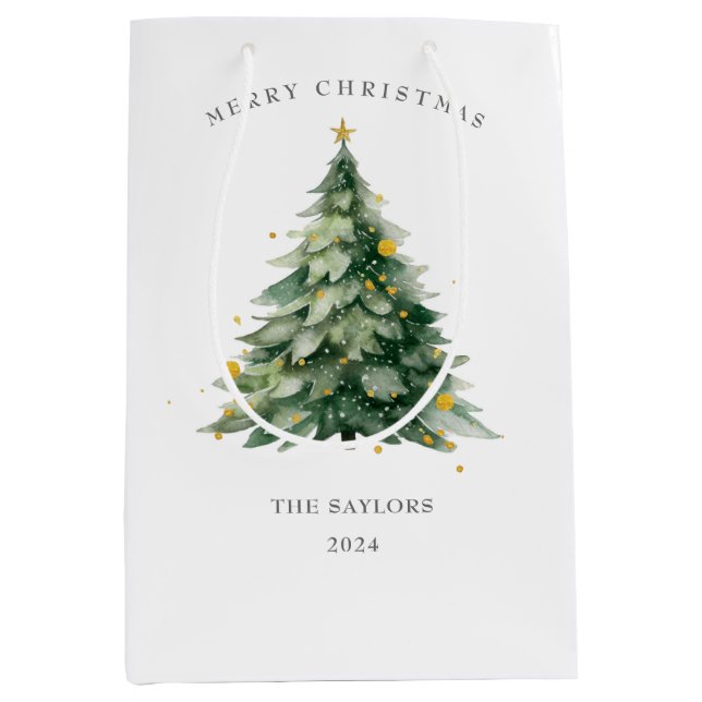 Merry Christmas Tree Family Medium Gift Bag (Front)