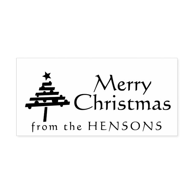 Merry Christmas Tree Family Name Holiday Rubber Stamp (Imprint)