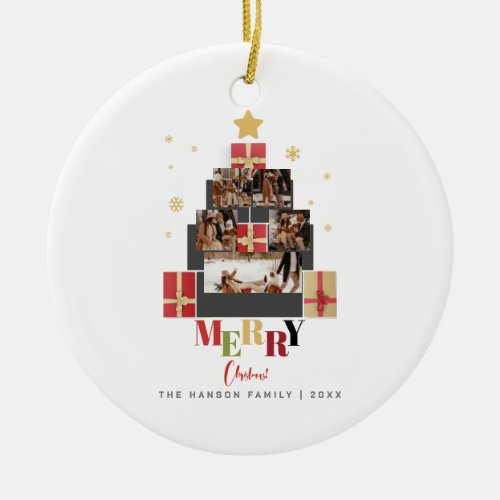 Merry Christmas Tree Family Photo Collage Ceramic Ornament