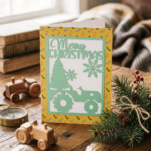 Merry Christmas Tree Farm Faux Papercut Green Foil Holiday Card