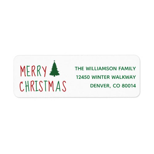 Merry Christmas Tree Festive Green Return Address Label
