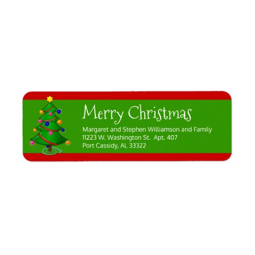 Merry Christmas Tree Festive Red Green Simple Fun Label