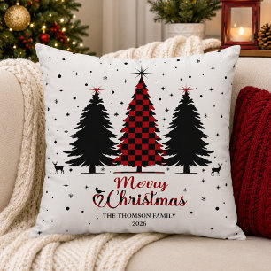 Merry Christmas Tree Festive Snowflake Winter Throw Pillow