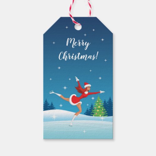 Merry Christmas Tree Figure Skating Girl Santa Gift Tags