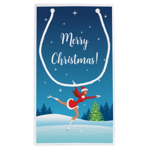 Merry Christmas Tree Figure Skating Girl Santa Hat Small Gift Bag