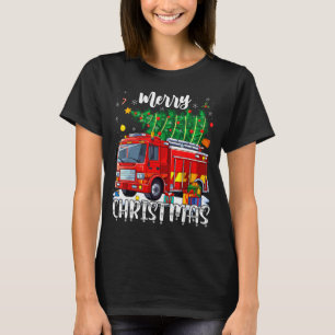 Merry Christmas Tree Firetruck Pajama Firefighter T-Shirt