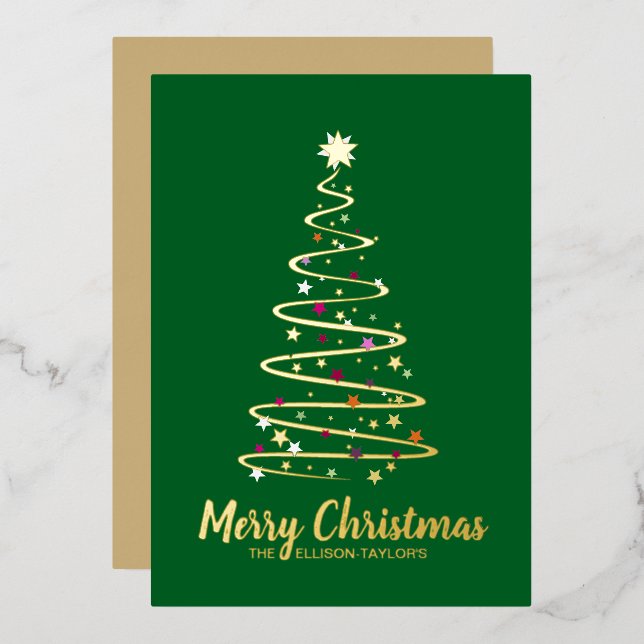 Merry Christmas Tree Foil Holiday Card (Front/Back)