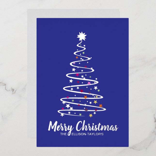 Merry Christmas Tree Foil Holiday Card (Front/Back)