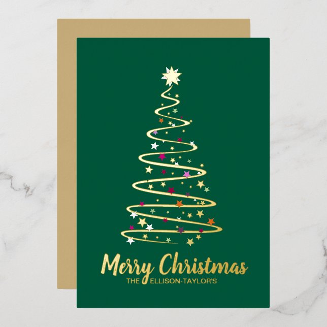 Merry Christmas Tree Foil Holiday Card (Front/Back)
