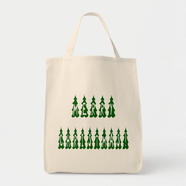 Merry Christmas Tree Font Tote Bag (Front)