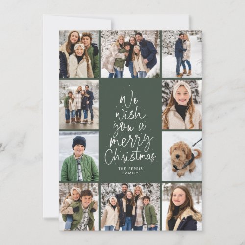 Merry Christmas tree fun 10 photo collage green Holiday Card