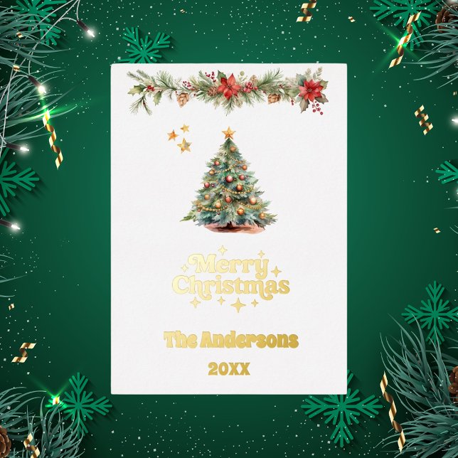 Merry Christmas tree garland gold Foil Holiday Card (Creator Uploaded)
