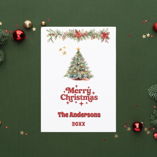 Merry Christmas tree garland photo year in review Holiday Card (Creator Uploaded)