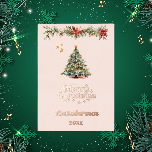 Merry Christmas tree garland rose gold Foil Holiday Card (Creator Uploaded)