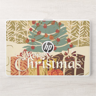 Merry Christmas Tree Gifts in Retro Style HP Laptop Skin