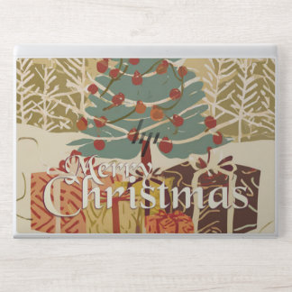 Merry Christmas Tree Gifts in Retro Style HP Laptop Skin