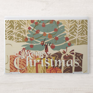 Merry Christmas Tree Gifts in Retro Style HP Laptop Skin