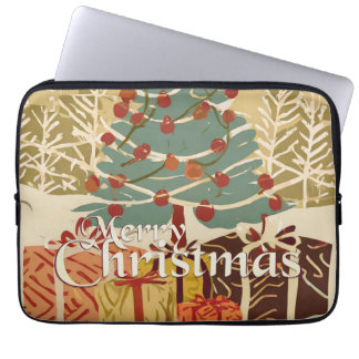 Merry Christmas Tree Gifts in Retro Style Laptop Sleeve