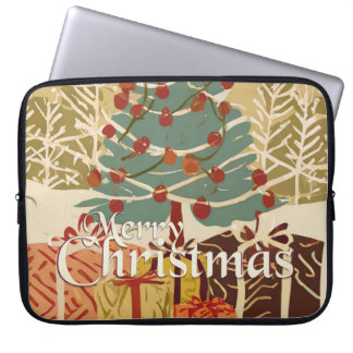 Merry Christmas Tree Gifts in Retro Style Laptop Sleeve