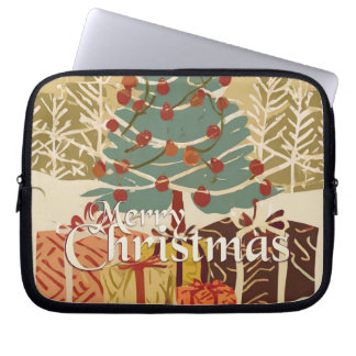 Merry Christmas Tree Gifts in Retro Style Laptop Sleeve