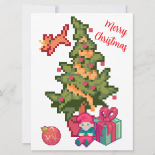 Merry Christmas tree, gnome, pixel art, Pixel Art  Card