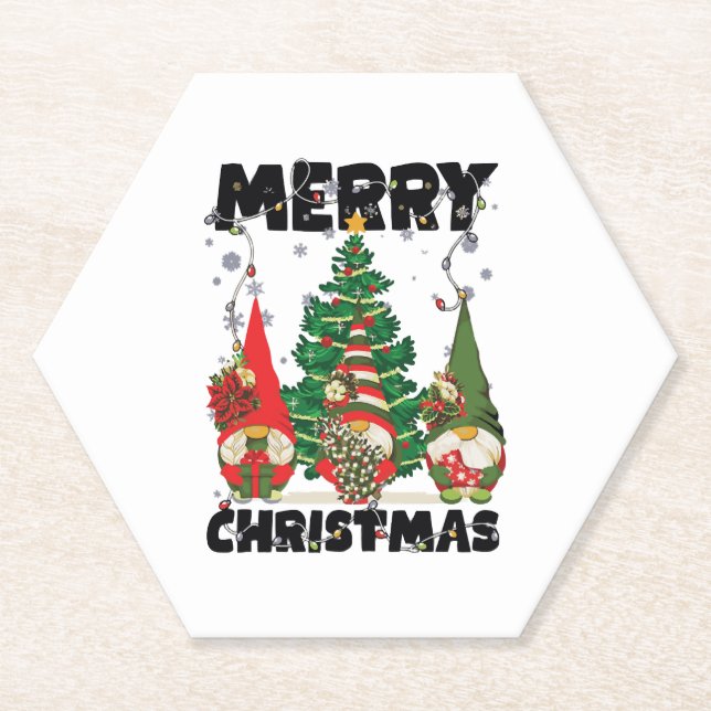 Merry Christmas Tree Gnomes Xmas Lights Adults Paper Coaster (Front)