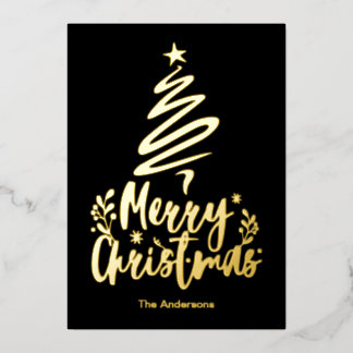 Merry Christmas Tree Gold Foil Christmas Card
