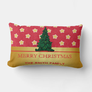 Merry Christmas Tree Gold Glitter Star Lumbar Pillow