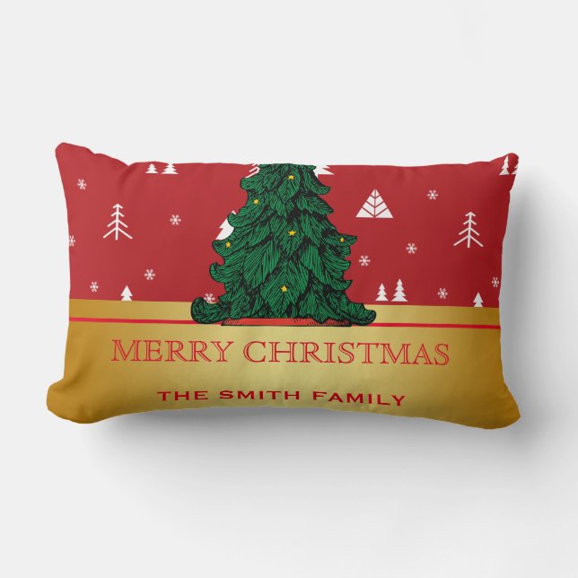 Merry Christmas Tree Gold Glitter Star Throw Pillo Lumbar Pillow (Front)