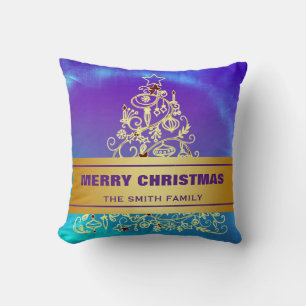Merry Christmas Tree Gold Glitter Star Throw Pillow