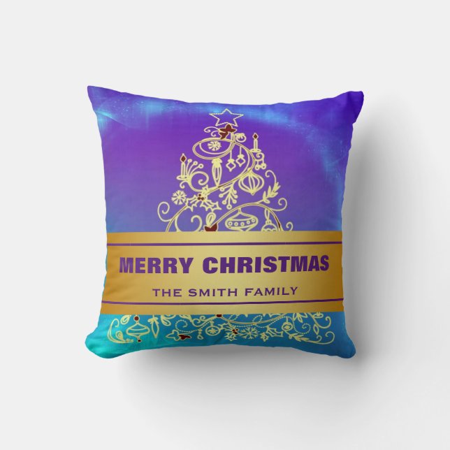 Merry Christmas Tree Gold Glitter Star Throw Pillow (Front)