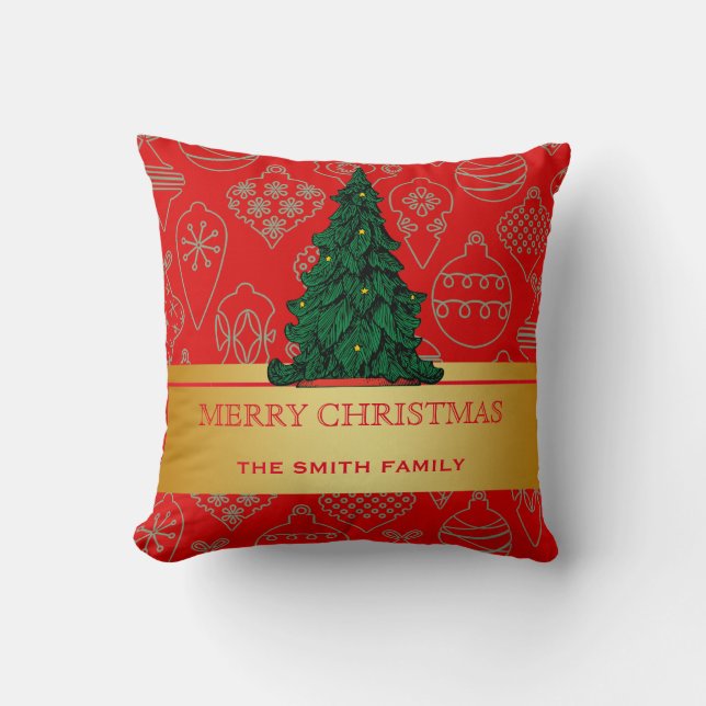 Merry Christmas Tree Gold Glitter Star Throw Pillow (Front)