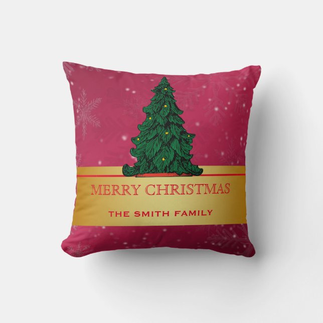 Merry Christmas Tree Gold Glitter Star Throw Pillow (Front)