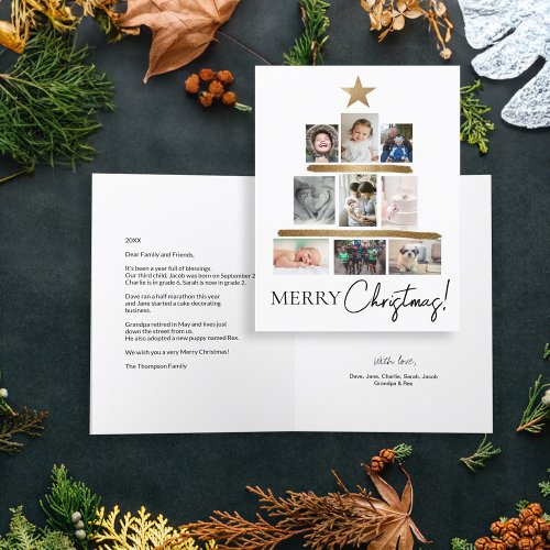 Merry Christmas Tree Gold star Photo Collage Holiday Card