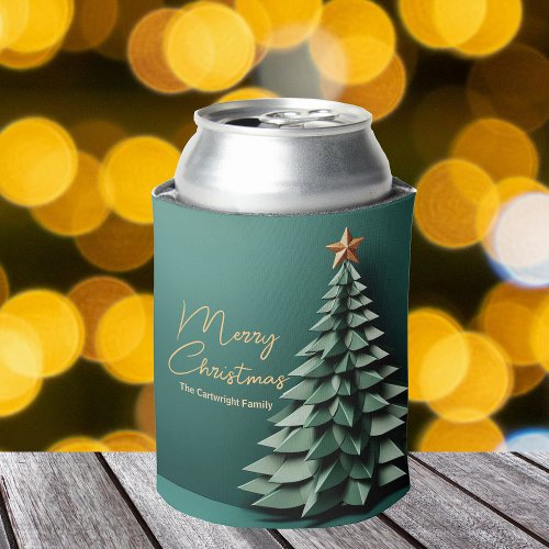 Merry Christmas Tree Gorgeous Green Gold Party Can Cooler