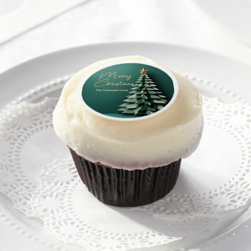 Merry Christmas Tree Gorgeous Green Gold Party Edible Frosting Rounds
