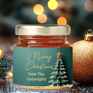 Merry Christmas Tree Gorgeous Green Gold Party Honey Jar Favors