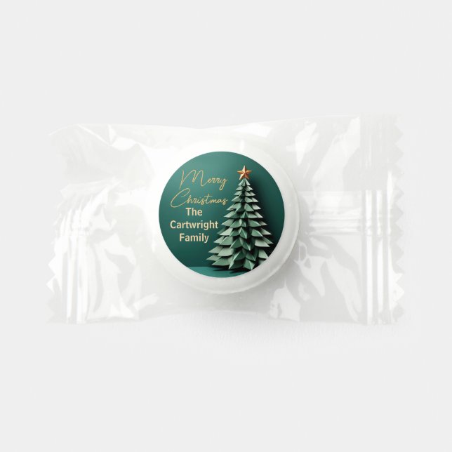 Merry Christmas Tree Gorgeous Green Gold Party Life Saver® Mints (Front)